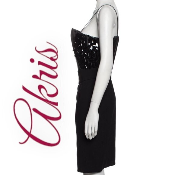 AKRIS ELEGANT BLACK BEADED SHEATH COCKTAIL DRESS BLACK TIE OLD MONEY, Size 8 - Picture 10 of 11